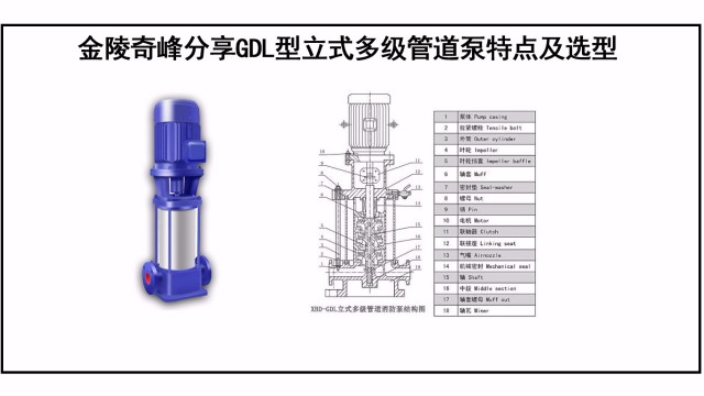 金陵奇峰分享GDL型立式多級管道泵特點及選型